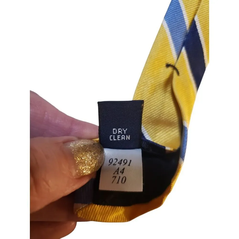 Lands End REPP Mens Tie Necktie Designer‎ Yellow Navy Blue Stripes Businesscore
